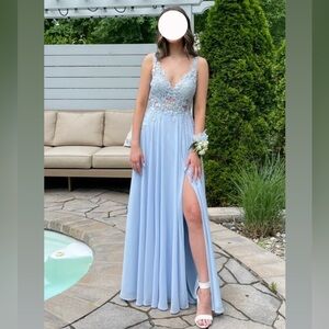 Chic Light Blue Lace Prom Dress